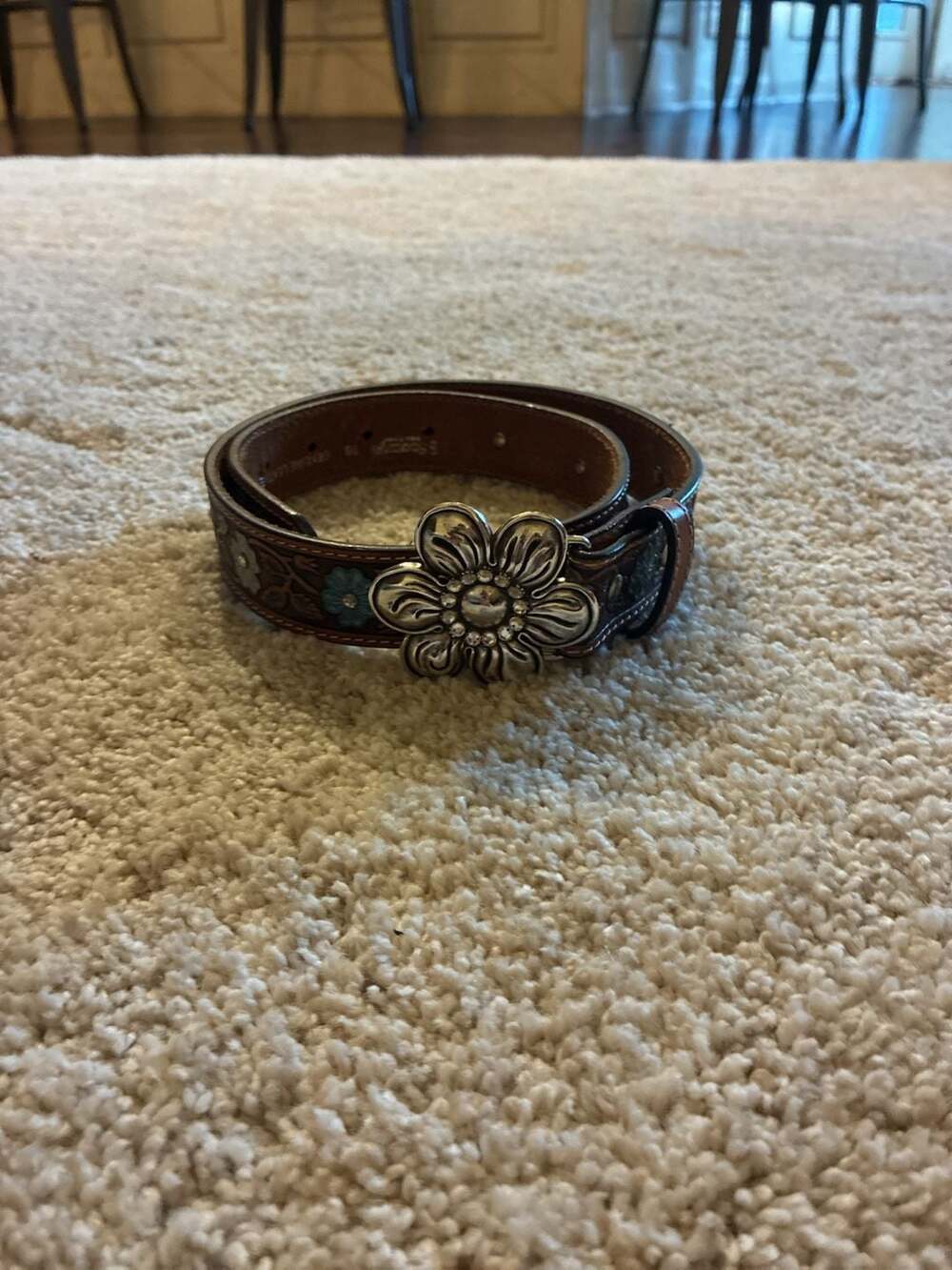 Nocona Belt Co. Floral Leather Belt Size 28 Brown Western Flower Buckle